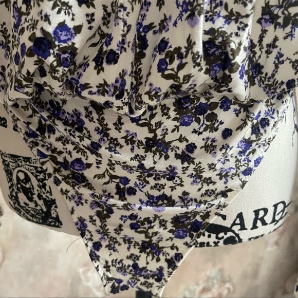 FREE PEOPLE KAYA PURPLE BLACK WHITE LONG SLEEVE FLORAL BODYSUIT SP S - Picture 6 of 6